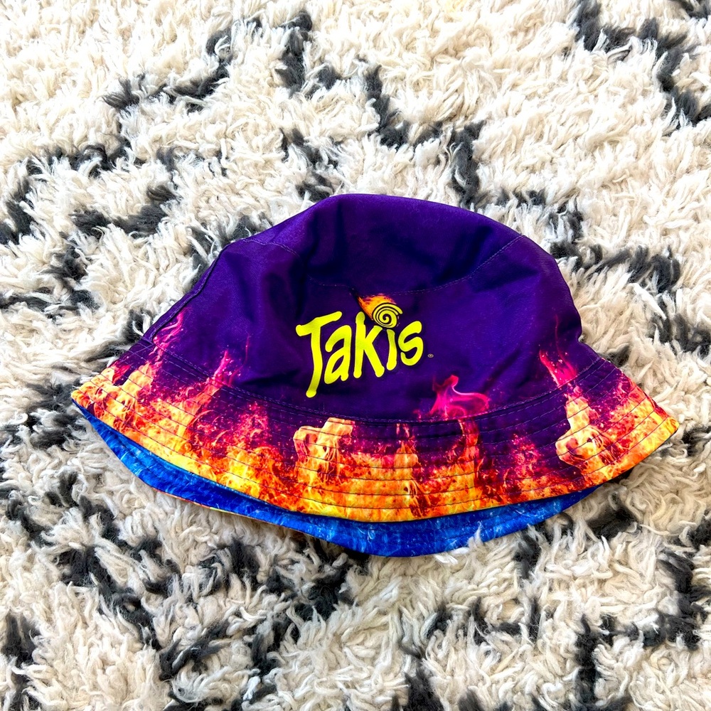 Takis Hat Bucket Fitted Mens One Size Purple Blue Heat Reversible Flames Promo